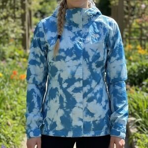 The North Face DryVent Rain Jacket Blue Cloud Print Womens Hooded Waterproof M